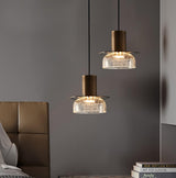 Modern Glacier Crackle Glass LED Pendant Light Bronze Finish for Kitchen Island
