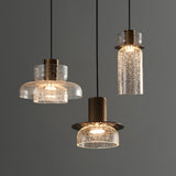 Modern Glacier Crackle Glass LED Pendant Light Bronze Finish for Kitchen Island