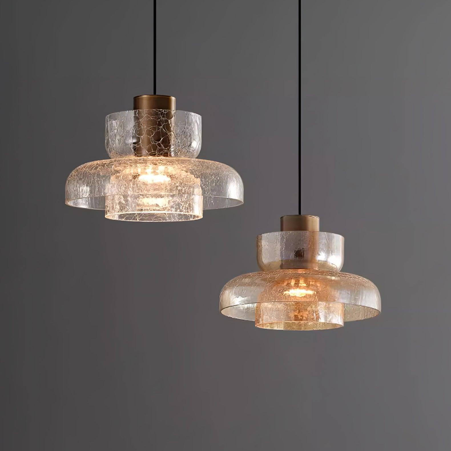 Modern Glacier Crackle Glass LED Pendant Light Bronze Finish for Kitchen Island