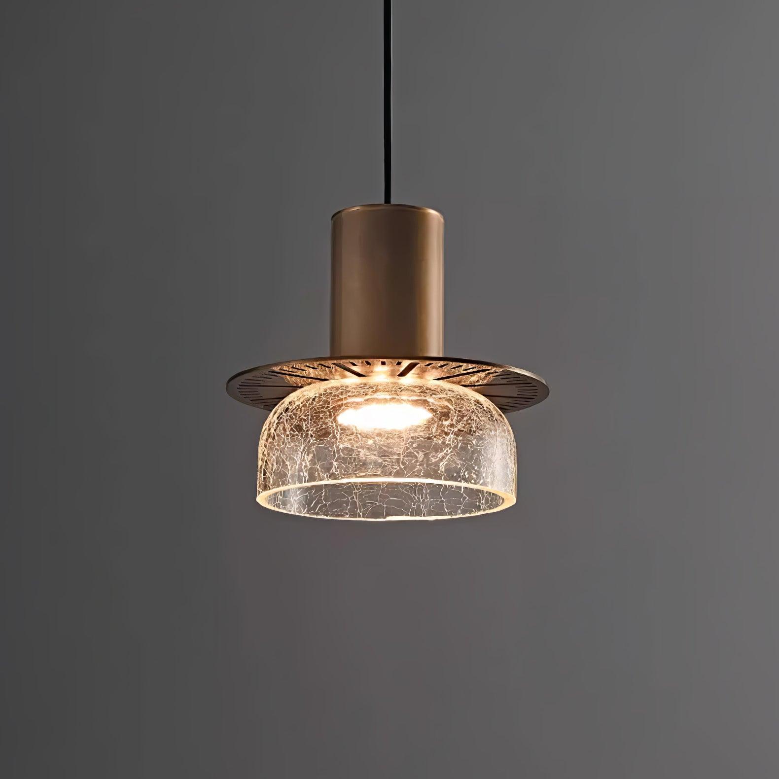 Modern Glacier Crackle Glass LED Pendant Light Bronze Finish for Kitchen Island