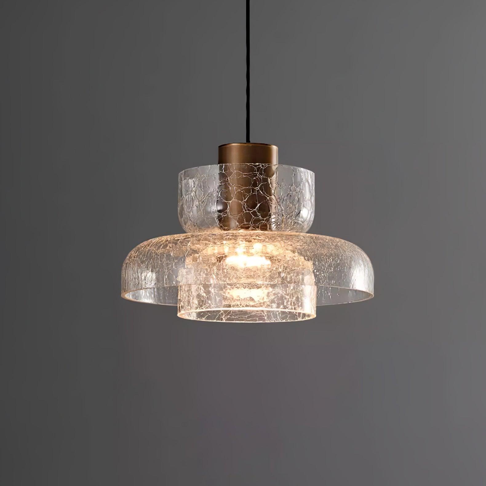 Modern Glacier Crackle Glass LED Pendant Light Bronze Finish for Kitchen Island