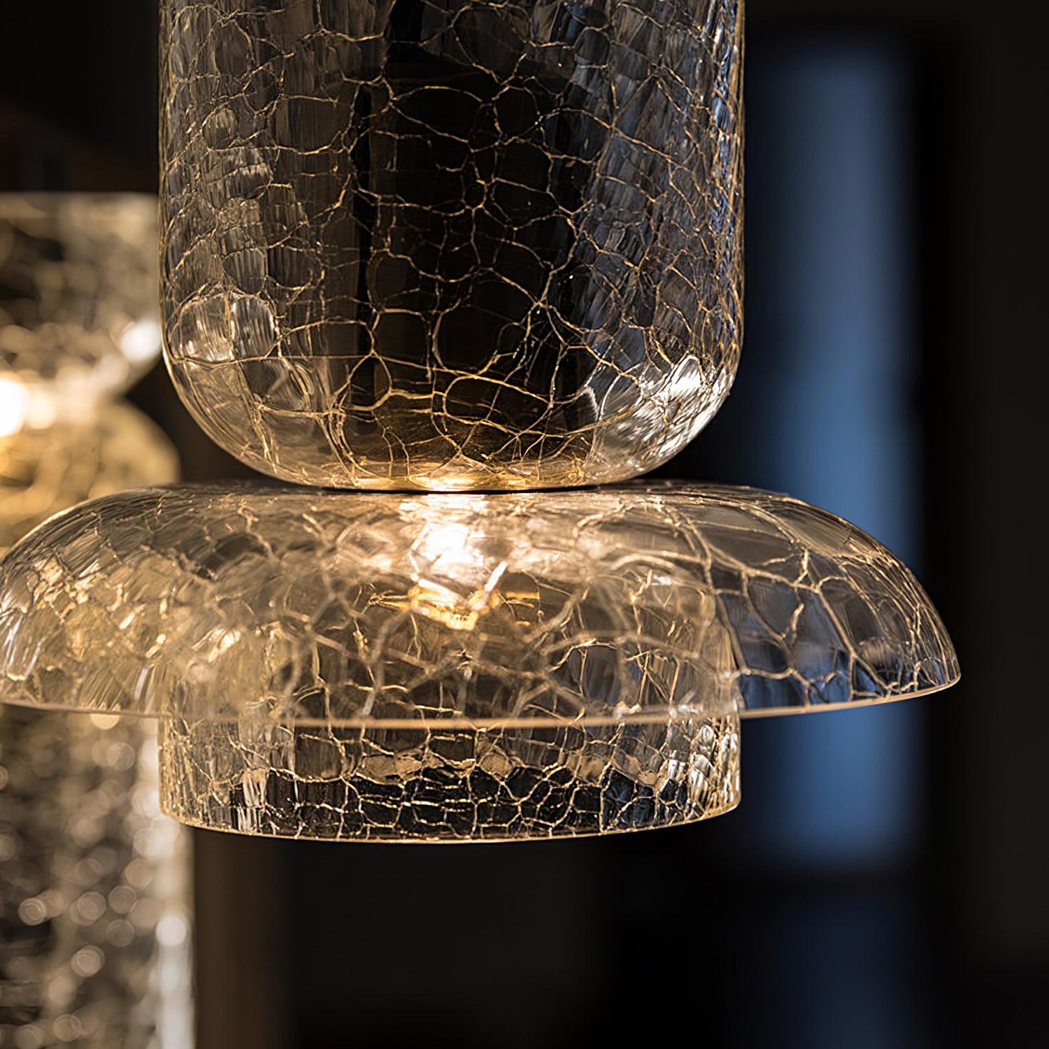Modern Glacier Crackle Glass LED Pendant Light Bronze Finish for Kitchen Island