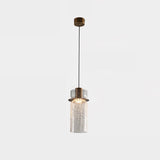 Modern Glacier Crackle Glass LED Pendant Light Bronze Finish for Kitchen Island