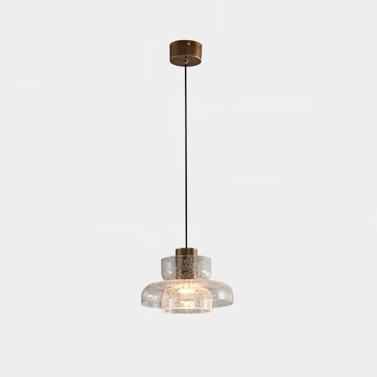Modern Glacier Crackle Glass LED Pendant Light Bronze Finish for Kitchen Island