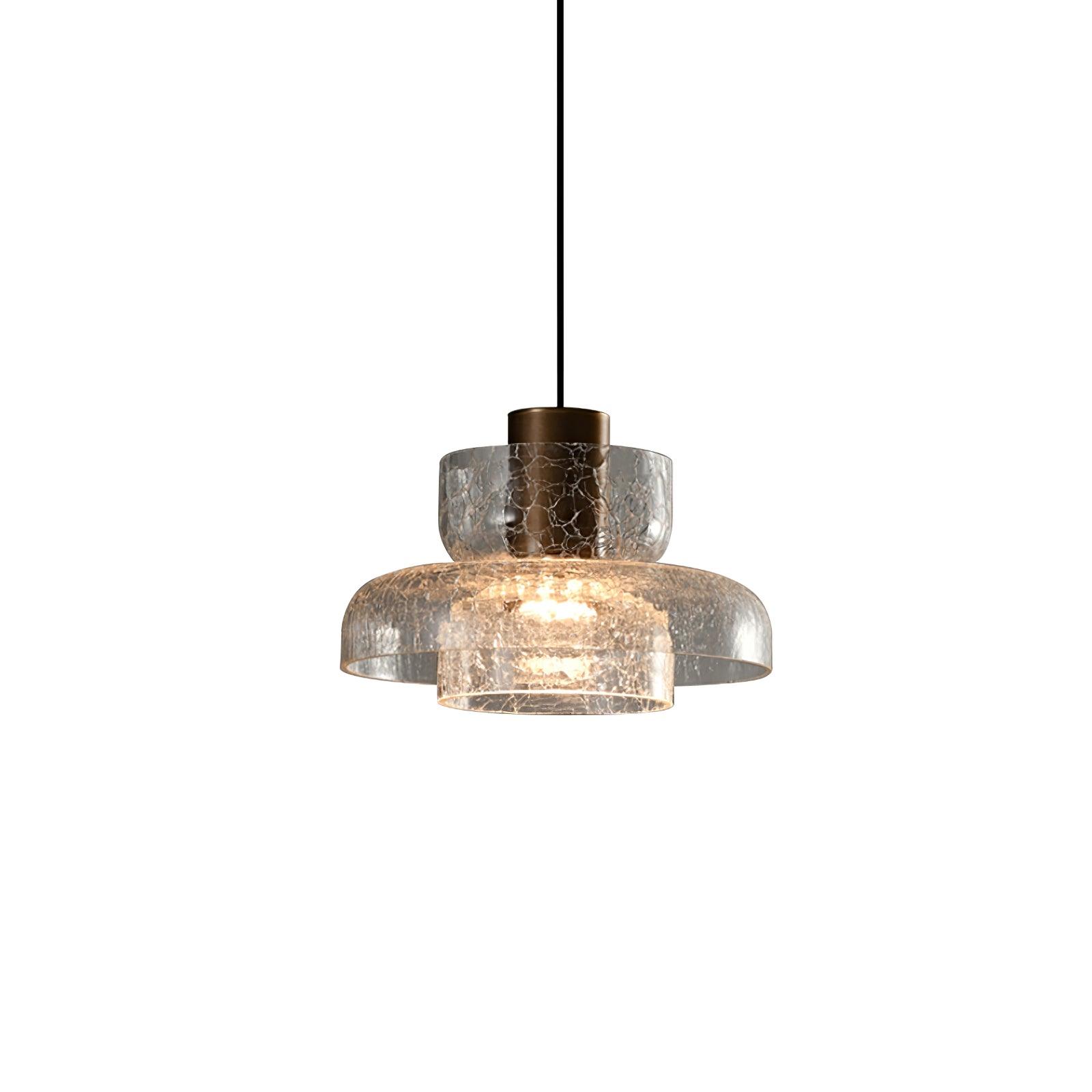 Modern Glacier Crackle Glass LED Pendant Light Bronze Finish for Kitchen Island