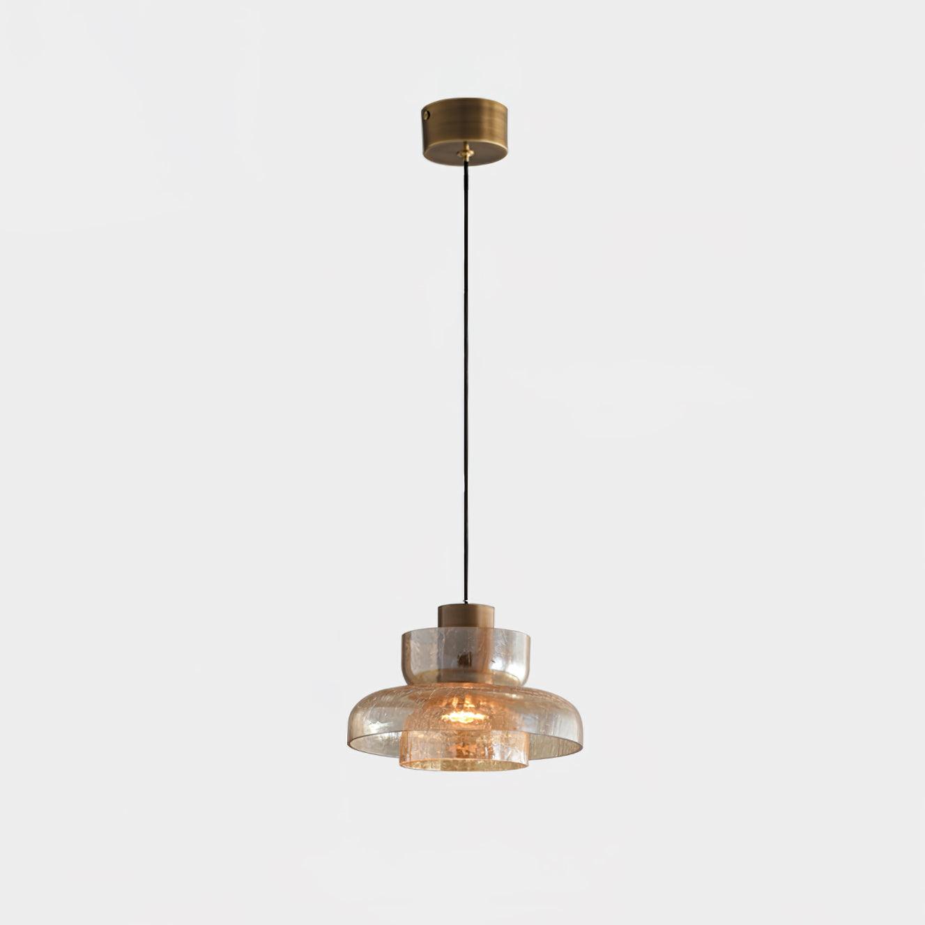 Modern Glacier Crackle Glass LED Pendant Light Bronze Finish for Kitchen Island
