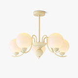 Modern Glass Ball Chandelier Creamy White Globe Ceiling Light Fixture for Living Room