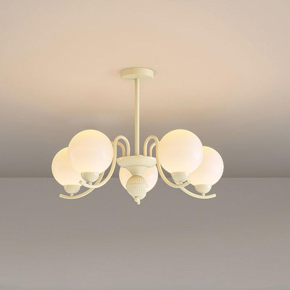 Modern Glass Ball Chandelier Creamy White Globe Ceiling Light Fixture for Living Room