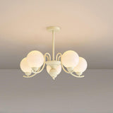 Modern Glass Ball Chandelier Creamy White Globe Ceiling Light Fixture for Living Room