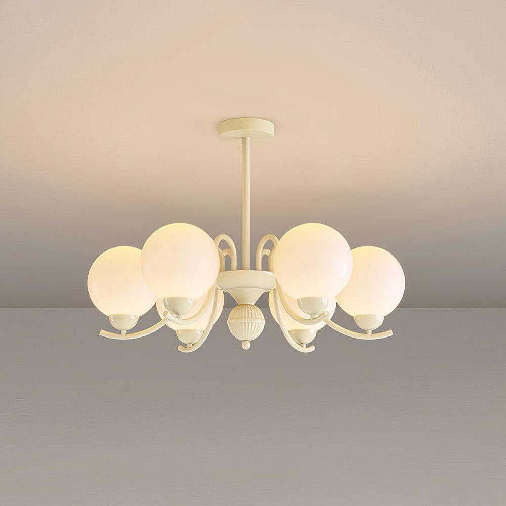 Modern Glass Ball Chandelier Creamy White Globe Ceiling Light Fixture for Living Room