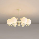 Modern Glass Ball Chandelier Creamy White Globe Ceiling Light Fixture for Living Room