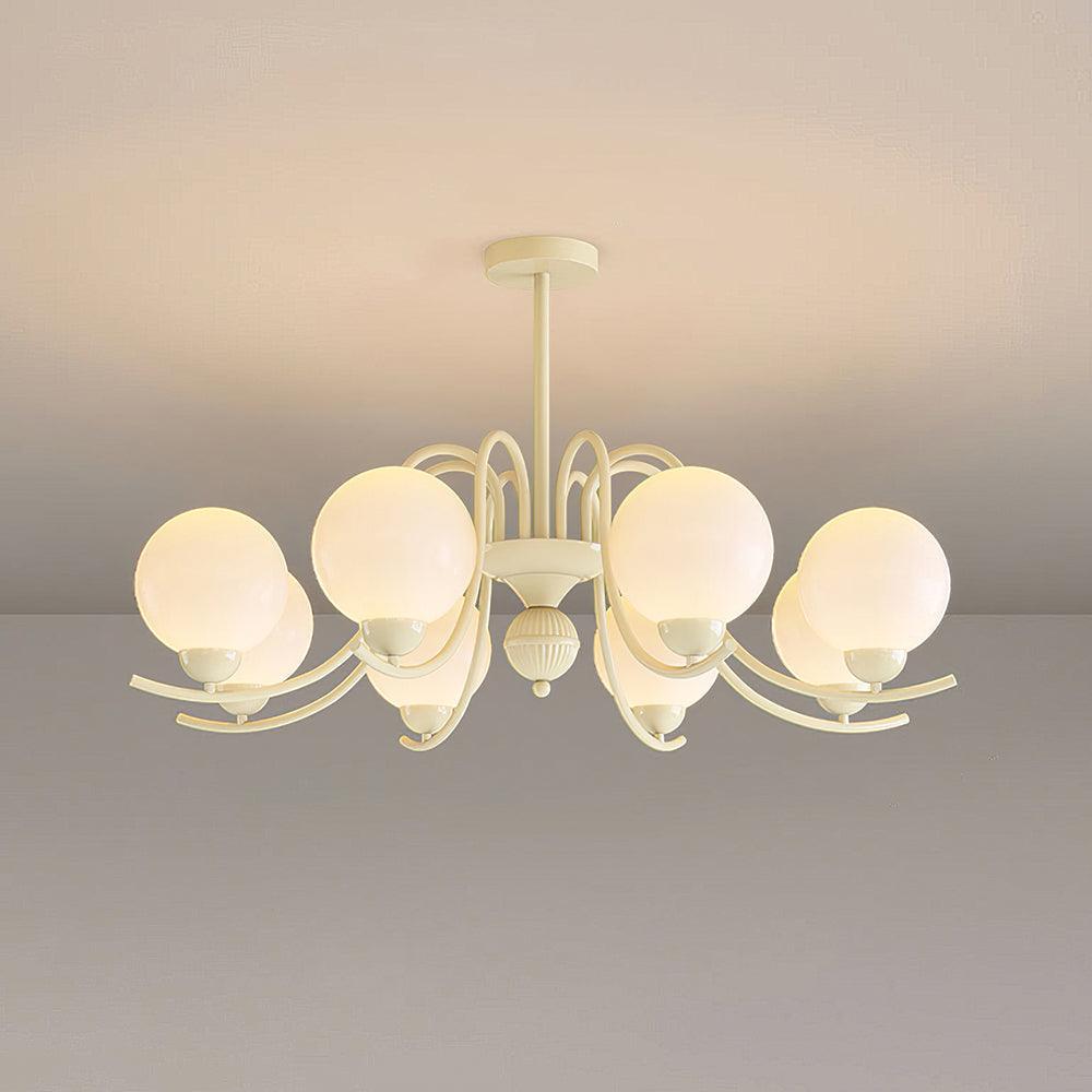 Modern Glass Ball Chandelier Creamy White Globe Ceiling Light Fixture for Living Room