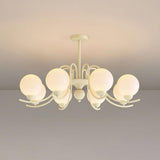 Modern Glass Ball Chandelier Creamy White Globe Ceiling Light Fixture for Living Room