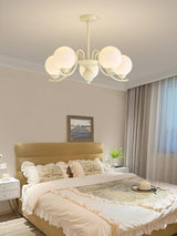 Modern Glass Ball Chandelier Creamy White Globe Ceiling Light Fixture for Living Room