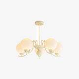 Modern Glass Ball Chandelier Creamy White Globe Ceiling Light Fixture for Living Room