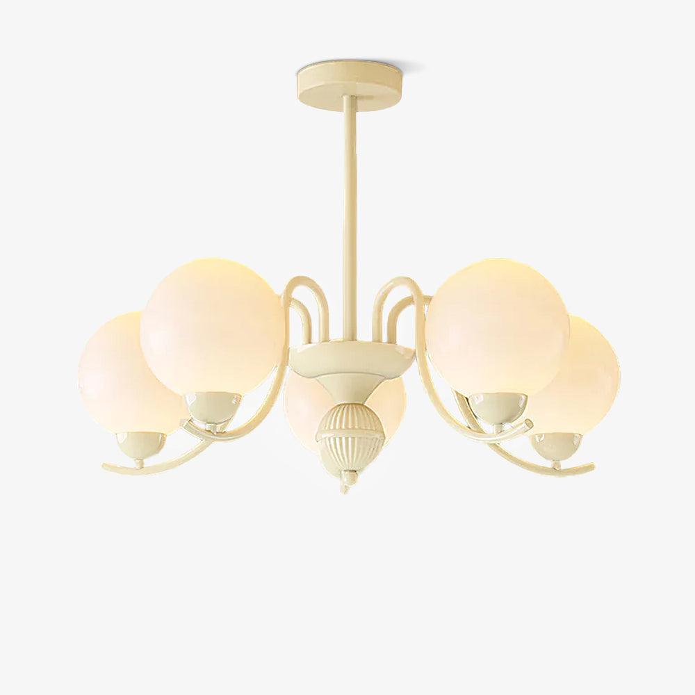 Modern Glass Ball Chandelier Creamy White Globe Ceiling Light Fixture for Living Room