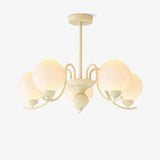 Modern Glass Ball Chandelier Creamy White Globe Ceiling Light Fixture for Living Room