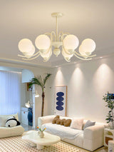 Modern Glass Ball Chandelier Creamy White Globe Ceiling Light Fixture for Living Room