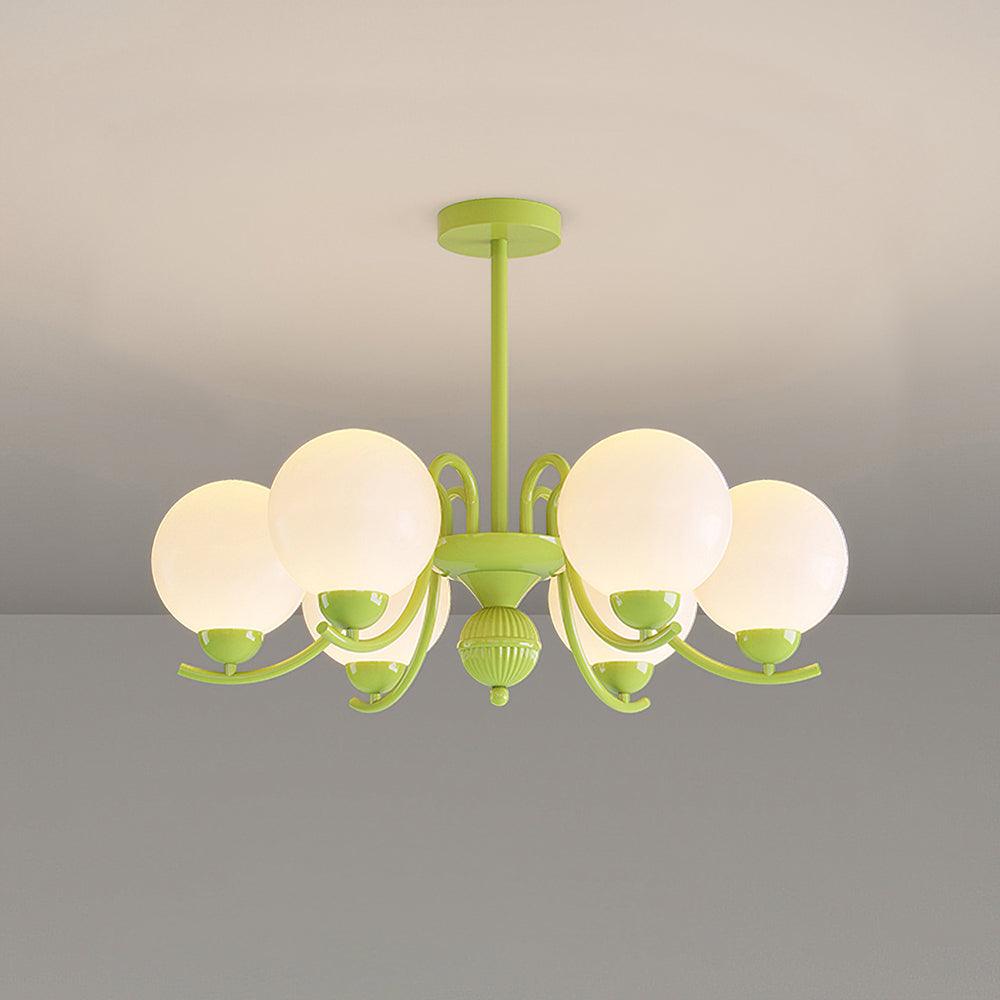 Modern Glass Ball Chandelier Creamy White Globe Ceiling Light Fixture for Living Room