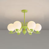 Modern Glass Ball Chandelier Creamy White Globe Ceiling Light Fixture for Living Room