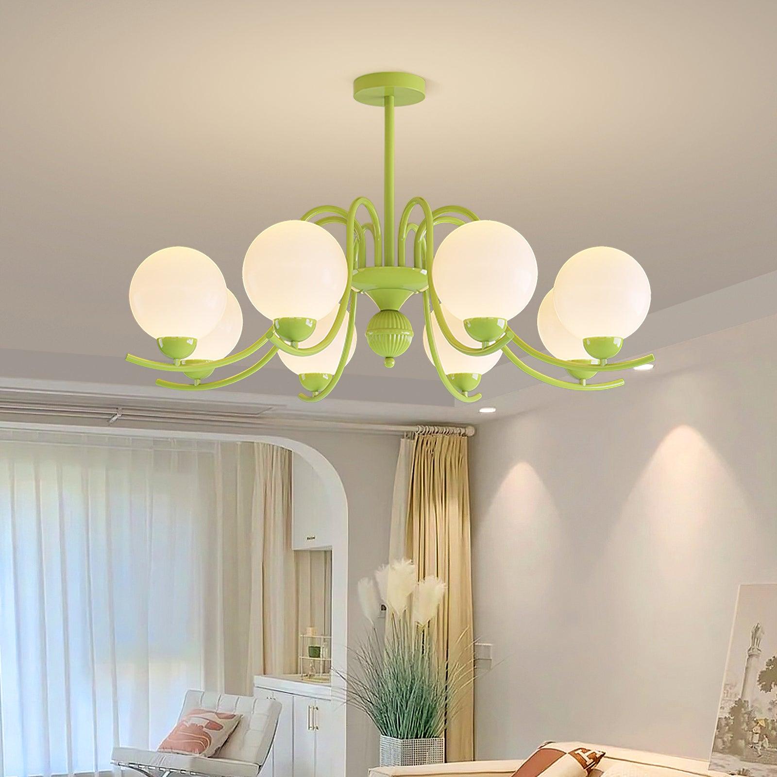 Modern Glass Ball Chandelier Creamy White Globe Ceiling Light Fixture for Living Room