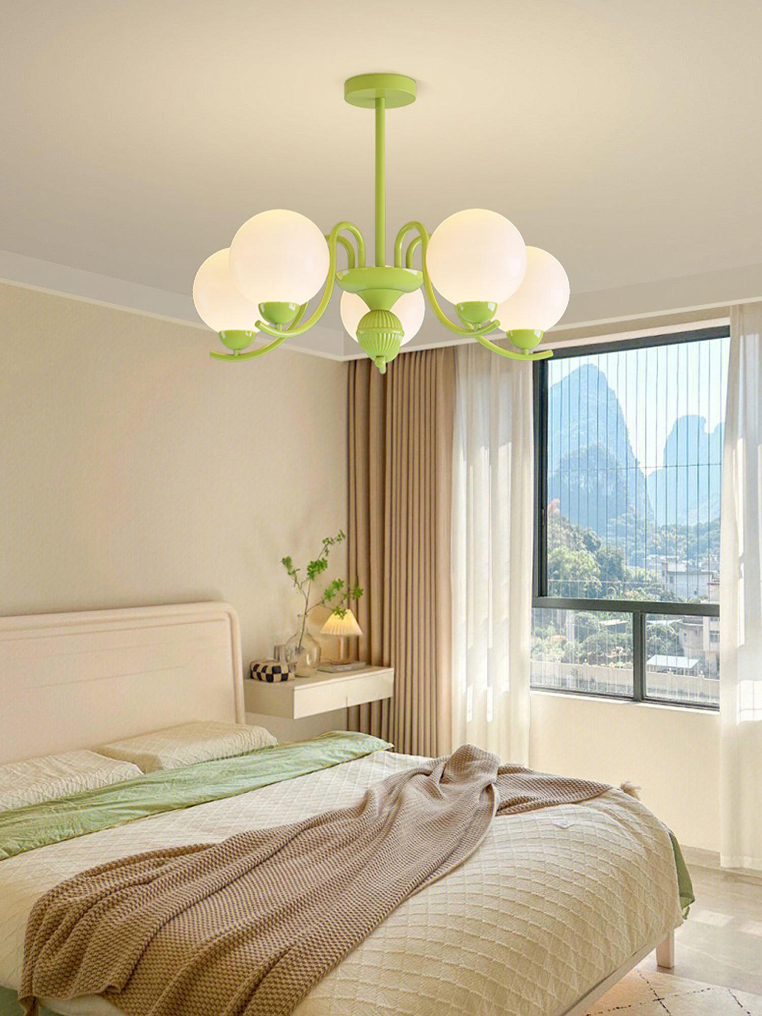 Modern Glass Ball Chandelier Creamy White Globe Ceiling Light Fixture for Living Room