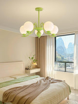 Modern Glass Ball Chandelier Creamy White Globe Ceiling Light Fixture for Living Room