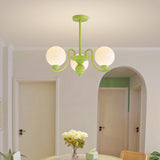 Modern Glass Ball Chandelier Creamy White Globe Ceiling Light Fixture for Living Room