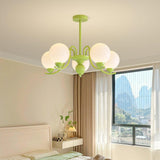 Modern Glass Ball Chandelier Creamy White Globe Ceiling Light Fixture for Living Room