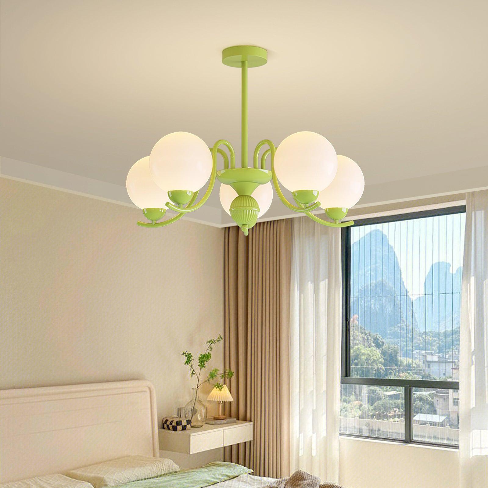 Modern Glass Ball Chandelier Creamy White Globe Ceiling Light Fixture for Living Room