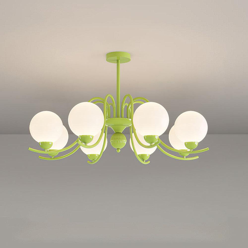 Modern Glass Ball Chandelier Creamy White Globe Ceiling Light Fixture for Living Room
