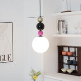 Modern Glass Ball Stacking Pendant Lamp Pink and Black Metal Ceiling Fixture