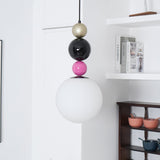 Modern Glass Ball Stacking Pendant Lamp Pink and Black Metal Ceiling Fixture