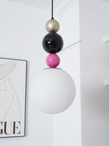 Modern Glass Ball Stacking Pendant Lamp Pink and Black Metal Ceiling Fixture