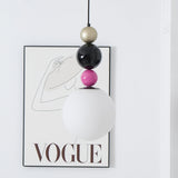 Modern Glass Ball Stacking Pendant Lamp Pink and Black Metal Ceiling Fixture