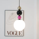 Modern Glass Ball Stacking Pendant Lamp Pink and Black Metal Ceiling Fixture