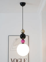 Modern Glass Ball Stacking Pendant Lamp Pink and Black Metal Ceiling Fixture