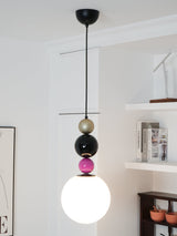 Modern Glass Ball Stacking Pendant Lamp Pink and Black Metal Ceiling Fixture