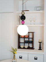 Modern Glass Ball Stacking Pendant Lamp Pink and Black Metal Ceiling Fixture