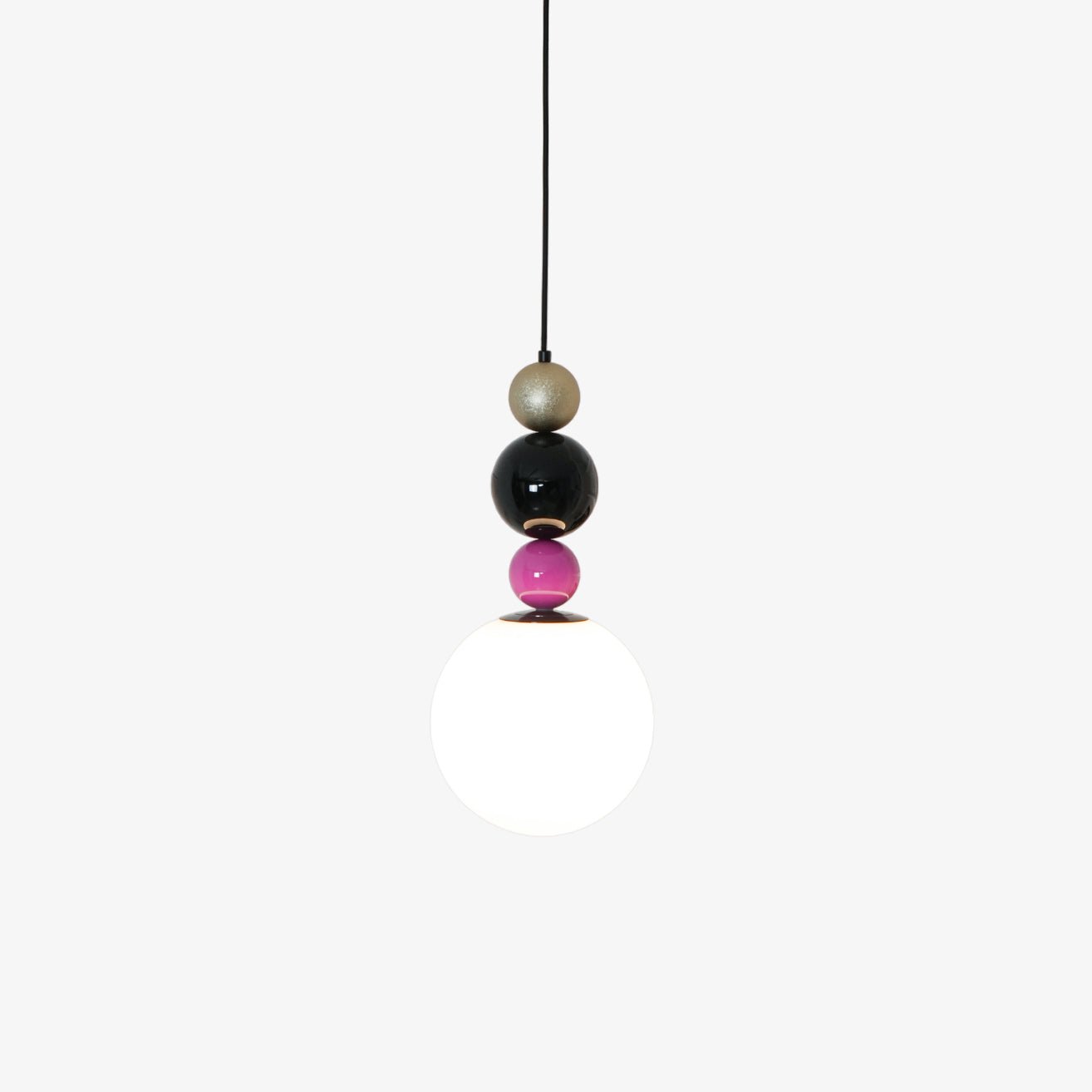 Modern Glass Ball Stacking Pendant Lamp Pink and Black Metal Ceiling Fixture