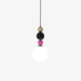 Modern Glass Ball Stacking Pendant Lamp Pink and Black Metal Ceiling Fixture
