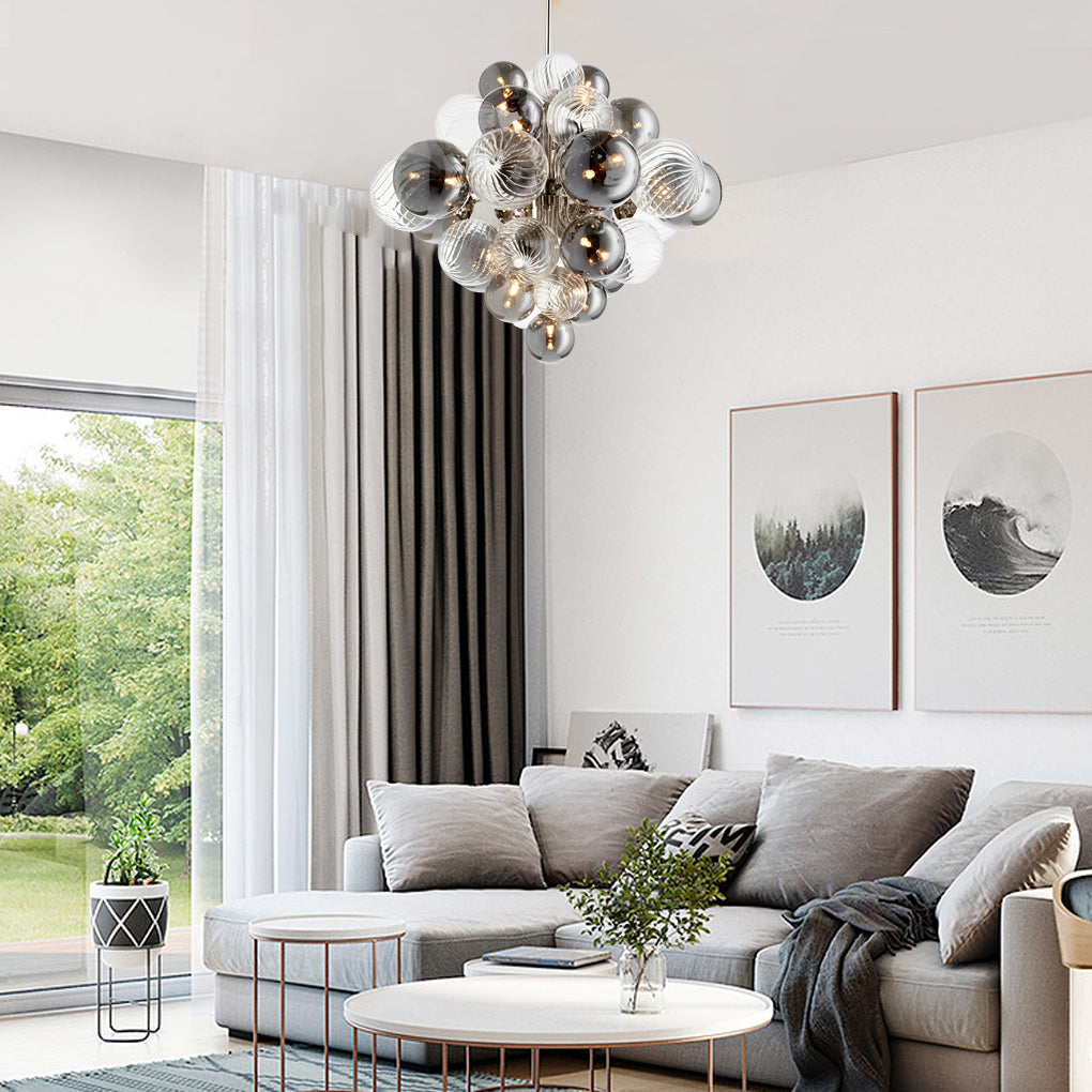 Modern Glass Bubble Ball LED Chandelier for Living Dining Room and Luxury Interiors