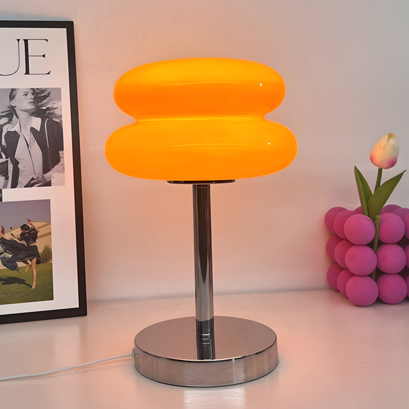 Modern Glass Burger Mushroom Table Lamp USB Rechargeable Warm LED Bedside Nightstand Light