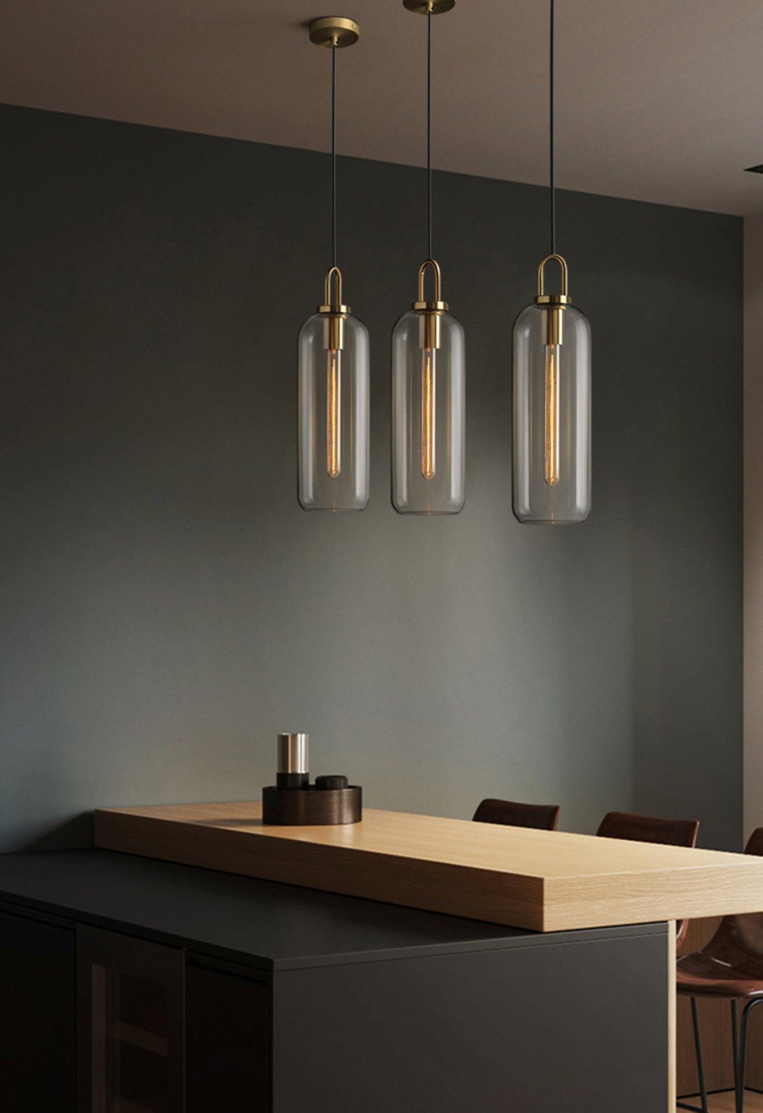 Modern Glass Capsule and Sphere Pendant Light with Copper Finish for Interior Decor