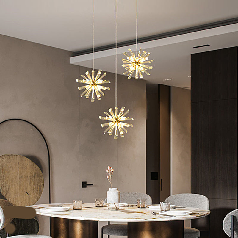 Modern Glass Dandelion Fireworks Pendant Light Gold Bronze Flower Chandelier 3 Step Dimming