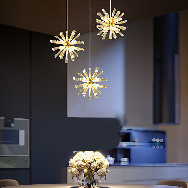 Modern Glass Dandelion Fireworks Pendant Light Gold Bronze Flower Chandelier 3 Step Dimming