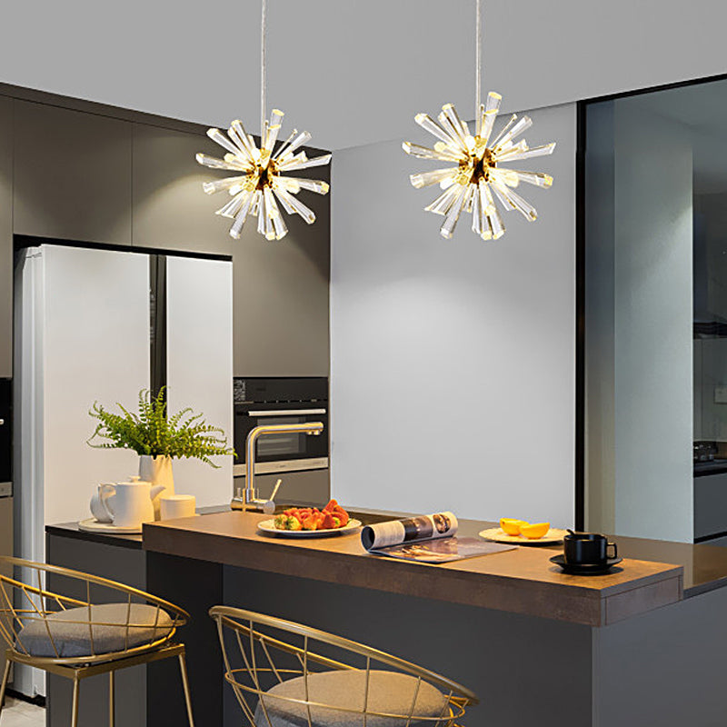 Modern Glass Dandelion Fireworks Pendant Light Gold Bronze Flower Chandelier 3 Step Dimming