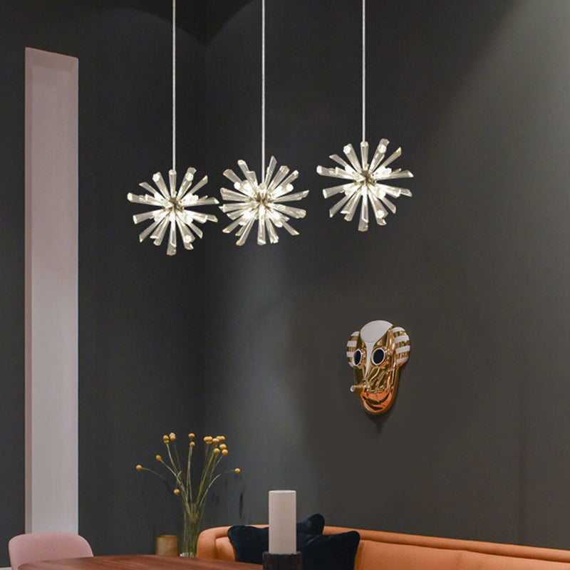 Modern Glass Dandelion Fireworks Pendant Light Gold Bronze Flower Chandelier 3 Step Dimming