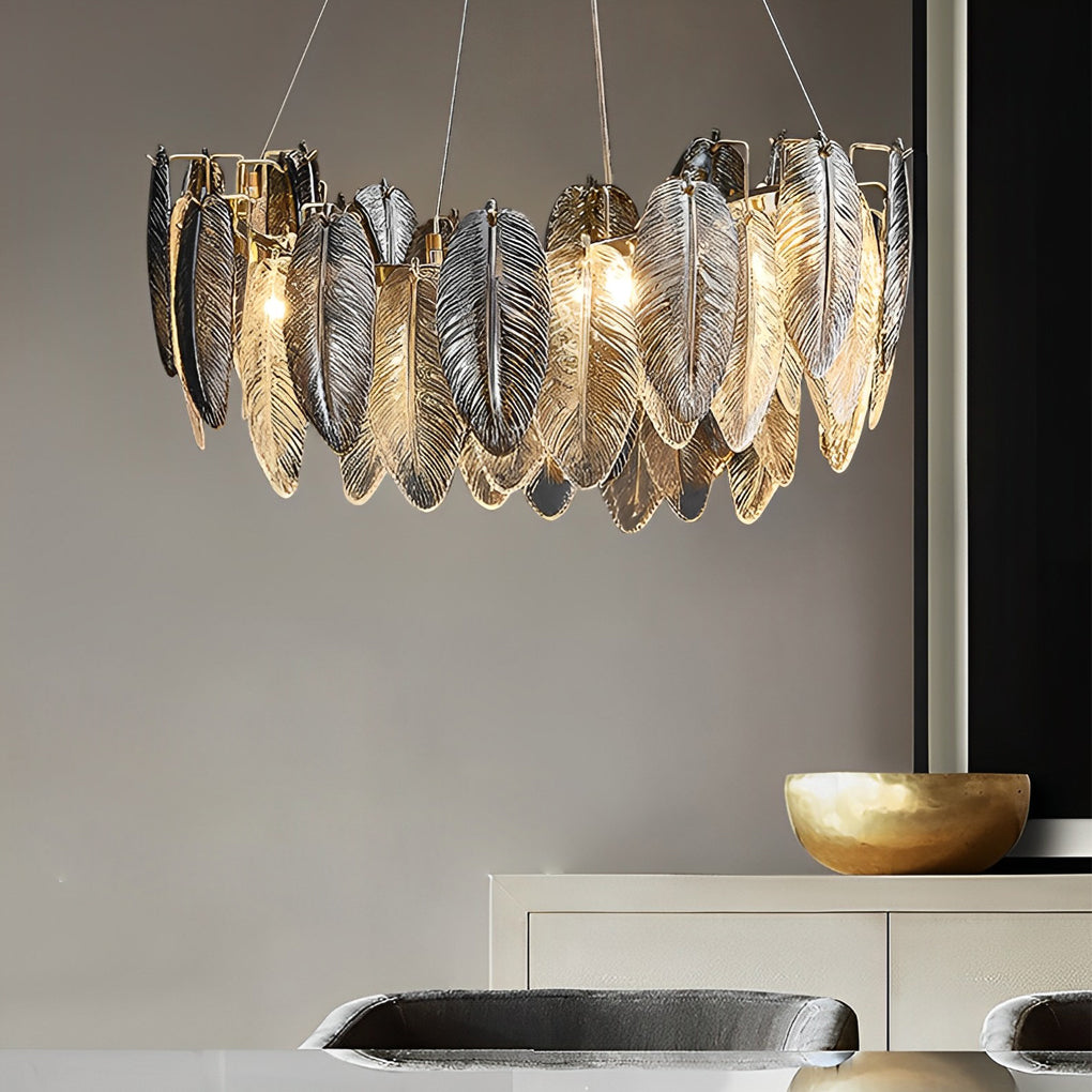 Modern Glass Feather Chandelier with 3 Step Dimming for Luxury Living and Dining Rooms