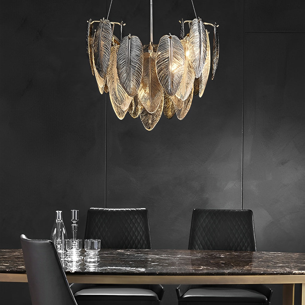 Modern Glass Feather Chandelier with 3 Step Dimming for Luxury Living and Dining Rooms